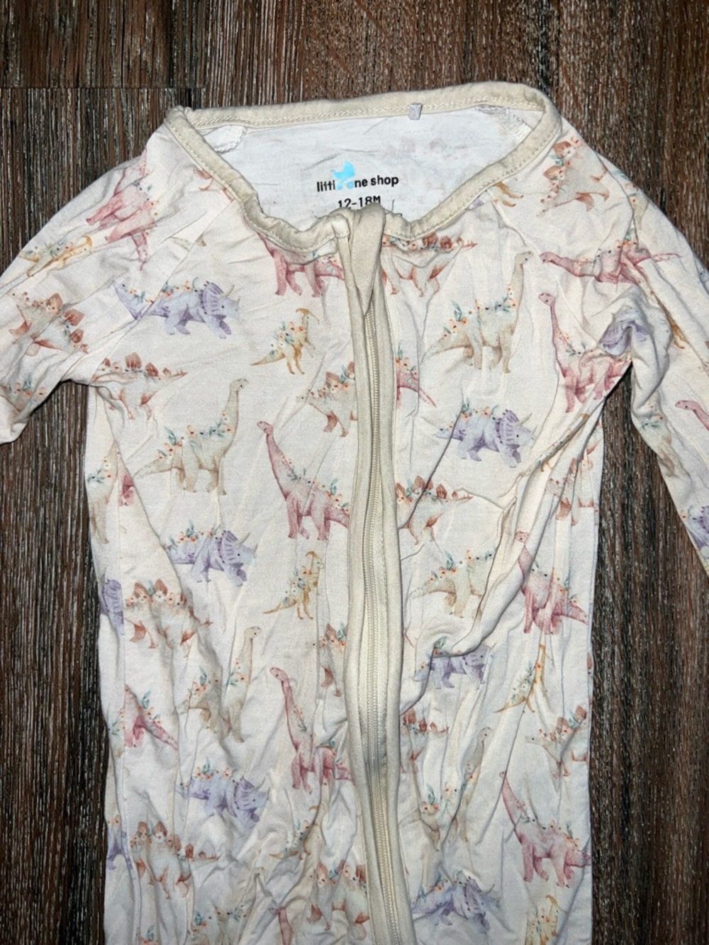 Little One Shop Baby Zip Footless Sleeper - Pastel Floral Dinosaur Print